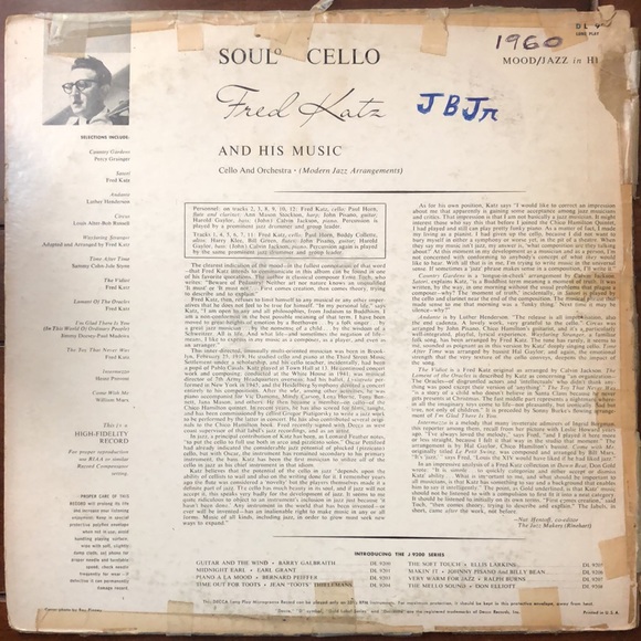 Fred Katz Soul-o Cello Vinyl Lp '58 - Picture 6 of 6